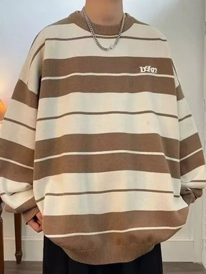 Men's Dropped Shoulder Long Sleeve Sweater in Black, model styling view