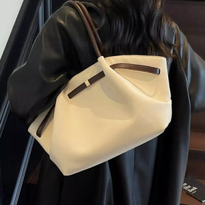 Large Capacity Shoulder Bag in Off White, fabric detail
