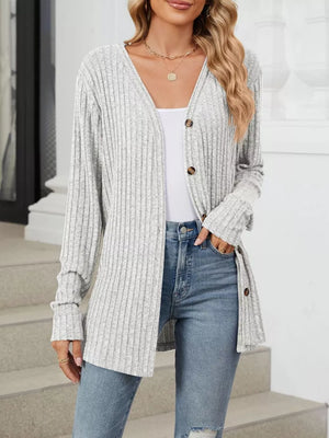 Dust Storm cardigan with hip-length and button-front