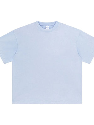 Acid wash oversized tee in light blue with crew neck and short sleeves.