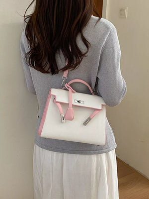 Contrast Trimmed Top-handle Crossbody Bag in Pink, front view