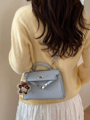 Croc-embossed Top-handle Crossbody Bag in Blue, front view