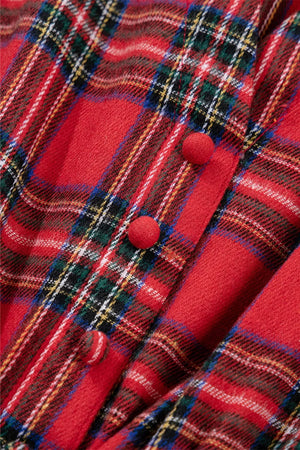 Christmas Plaid V Neck Tie Waist Midi Dress in Deep Red, view 12