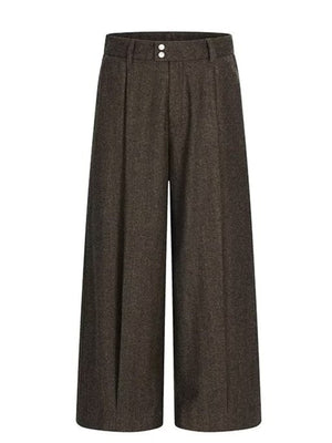 Men's brown wide-leg trousers with double button closure and pleats