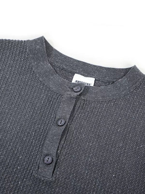 Men's Textured Knit Henley Top in Grey, back view
