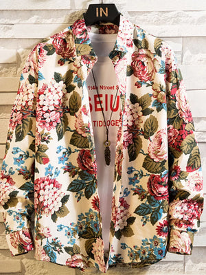 Men's Plus Size Printed Button Up Shirt, fabric detail