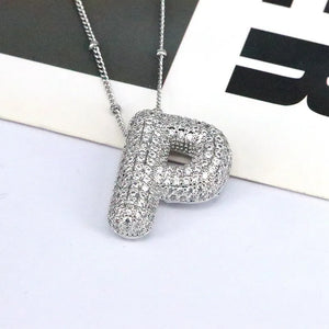 Pave initial pendant necklace with beaded chain, Style P