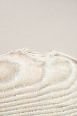 Corded Texture Lantern Sleeve Henley Sweatsuit in Ivory, view 11