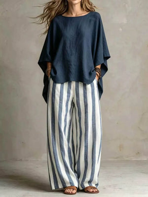 Solid Color Top And Pants Two-piece Set Plus Size, front view