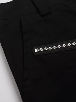 Men's Zipper Detail Wide Leg Capris in Black, model styling view