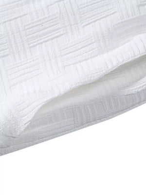 Men's Textured Drawstring Shorts in White, model styling view