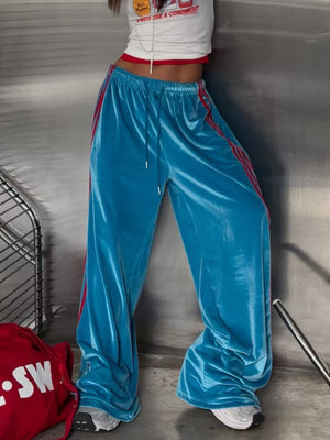 Velvet Wide-leg Pants in Green, model styling view