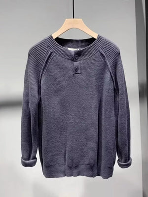 Men's Plus Size Ribbed Raglan Sleeve Knit Top in Black, model styling view