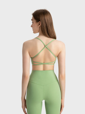 Green active crop top with strappy back detail
