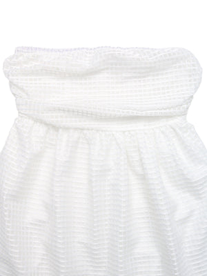 White grid pattern strapless mini dress with cinched waist detail