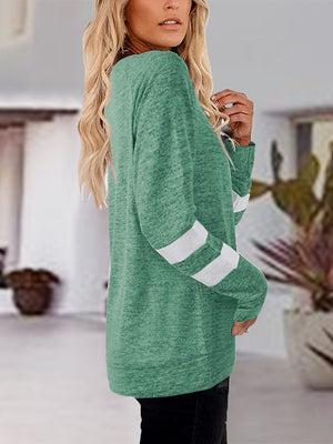 Mid Green raglan t-shirt with white stripes on sleeves