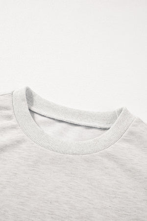 Light gray embellished sweatshirt with crew neck and ribbed trim