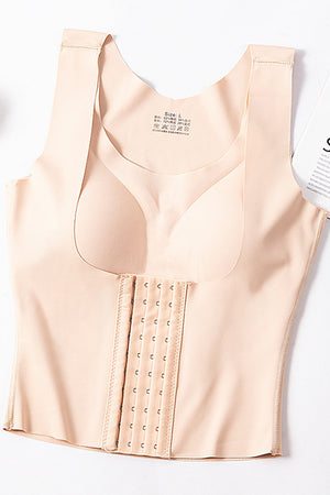 Apricot sculpting hook-and-eye bodice tank top with built-in bra cups.