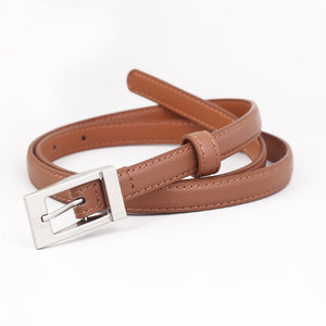 Caramel cowhide leather belt with metal buckle and stitched detail