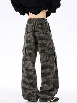 Urban Camouflage Cargo Sweatpants with multiple pockets and a relaxed fit.