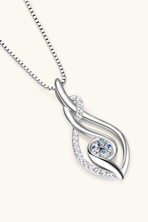 Silver Infinity Moissanite Swirl Pendant Necklace with pave set stones
