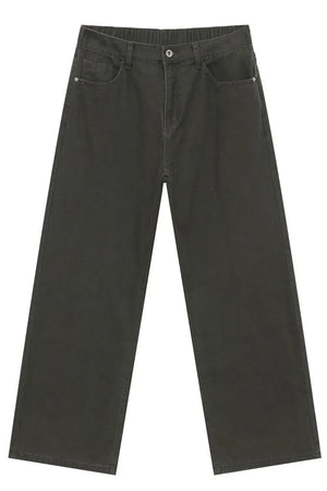 Dark gray 100% cotton wide-leg jeans with elasticated waistband and pockets