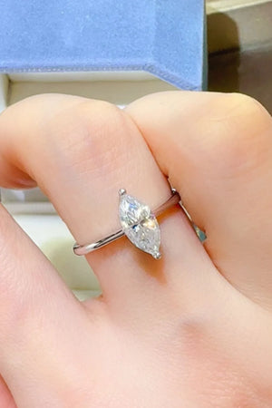 Marquise cut sterling silver solitaire ring with a clear stone.
