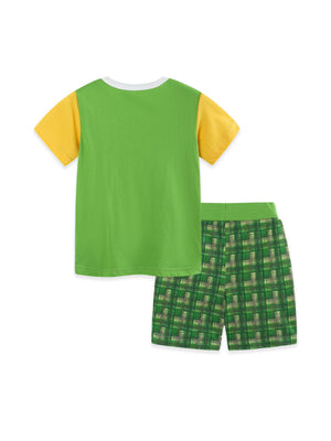 Baby boys green and yellow cotton tee with plaid shorts set