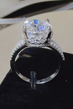 Silver moissanite crown ring with pavé band detail