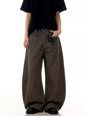 Brown wide-leg sweatpants with pockets, relaxed fit, for men.