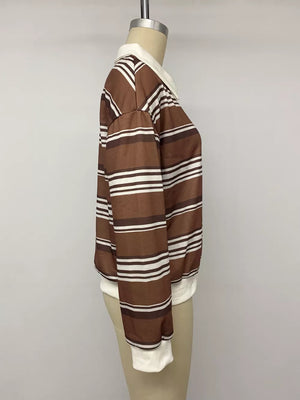 Striped Dropped Shoulder Sweatshirt in Coffee Brown, view 12