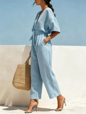Tie Waist Wide Leg Jumpsuit, side view