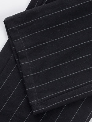 Black striped sweatpants with a wide-leg cut.