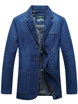 Men's Plus Size Button Up Denim Blazer, side view