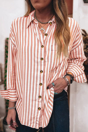 Stripe Western Button Down Long Sleeve Shirt, model styling view