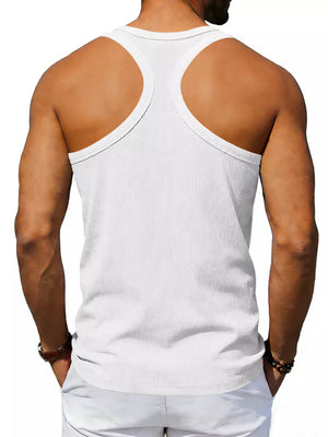 Men's Full Size Round Neck Tank in White, side view