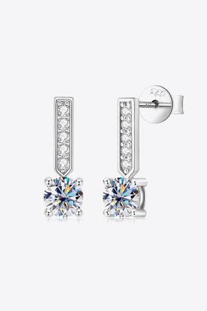 Silver pavé bar and solitaire drop earrings with cubic zirconia stones