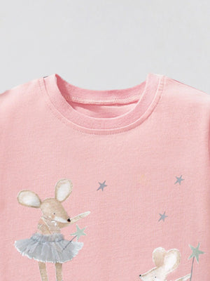 Toddler blush pink t-shirt with a whimsical mouse ballerina graphic and stars.