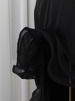 Spaghetti Strap Ruffle Slit Maxi Dress in Black, view 14