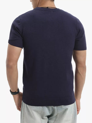 Men's knit crew neck undershirt in Royal Blue, short sleeves, ribbed hem.