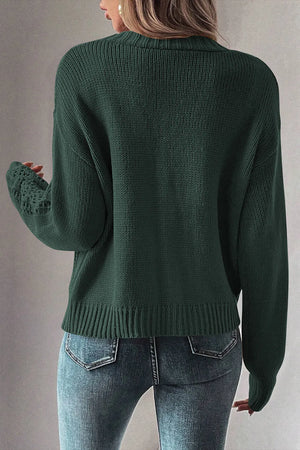 Chic mesh detail cardi in Black Forest green with ribbed cuffs and hem.