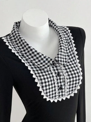 Gingham Collar Long Sleeve T-shirt, side view