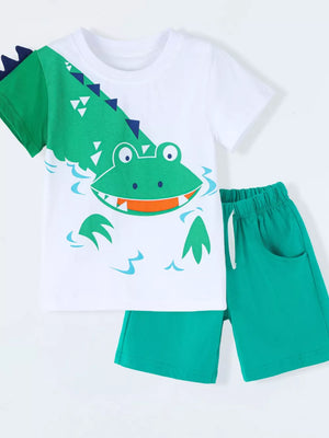 Children's Crocodile Print T-shirt And Shorts Set, side view