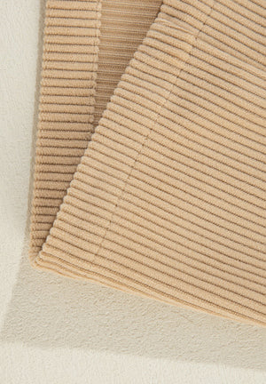 Tan corduroy utility shirt with ruffled pocket detail