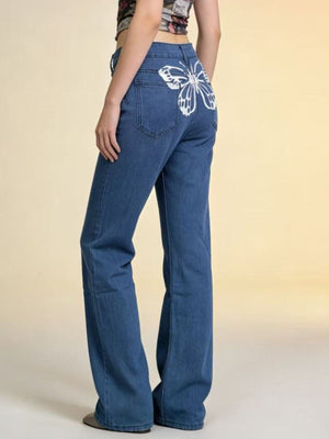 Dark blue maternity jeans with high waist and butterfly back detail