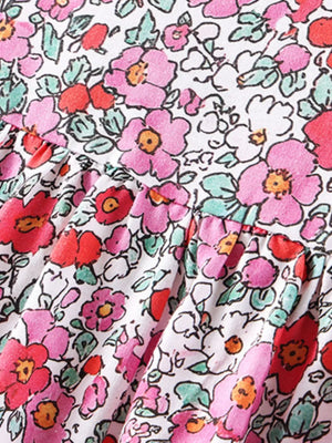 Children's Floral Print Short Sleeve A-line Dress, back view