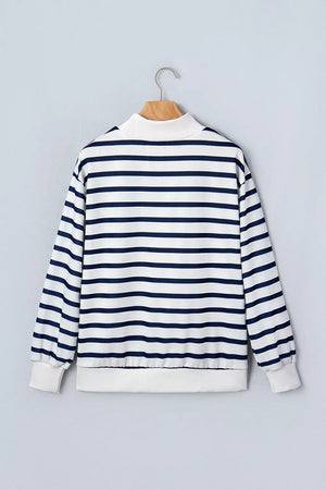 Striped Stand Neck Long Sleeve Sweatshirt in Stripe, back view
