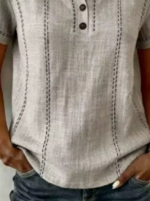 Button Detail Short Sleeve Blouse Plus Size in Gray, view 12