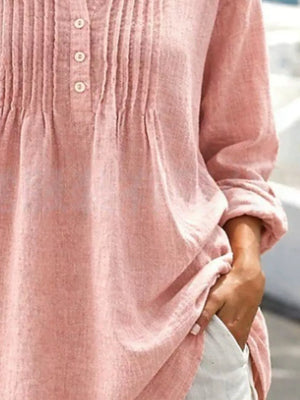 Casual Button Detail Long Sleeve Linen Shirt in Yellow, product detail