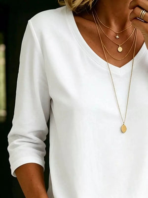 Full Size V-neck 3/4 Sleeve T-shirt Plus Size, side view